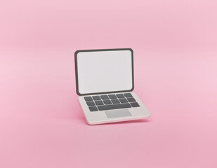 minimal laptop isolated on pastel pink background. 3d rendering - obrazy, fototapety, plakaty