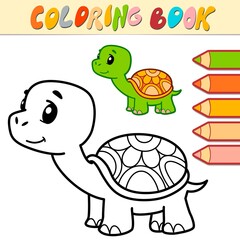 Coloring book or page for kids. turtle black and white