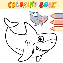 Coloring book or page for kids. shark black and white