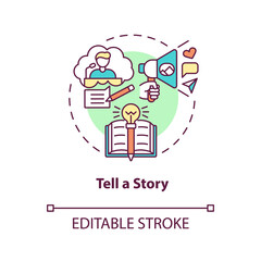 Tell story concept icon. Define your principles. Brand storytelling. Engaging target audience idea thin line illustration. Vector isolated outline RGB color drawing. Editable stroke
