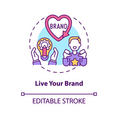 Live your brand concept icon. Developing authentic business. Self improvement. Defining core values idea thin line illustration. Vector isolated outline RGB color drawing. Editable stroke