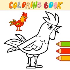 Coloring book or page for kids. cock black and white