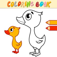 Coloring book or page for kids. duckling black and white