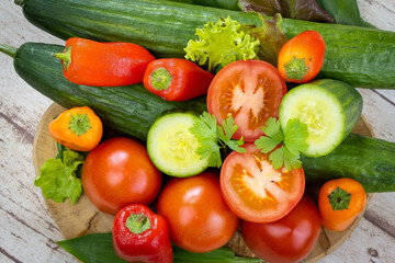 fresh vegetables on a wooden table