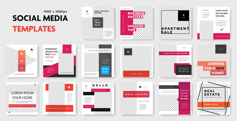 Big pack of social media templates, instagram post bundle for business, square web banners for company, real estate layouts for agents