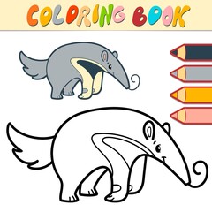 Coloring book or page for kids. ant-eater black and white