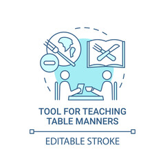 Tool for teaching table manners concept icon. Giving students knowledge about how to be polite. Eating meal idea thin line illustration. Vector isolated outline RGB color drawing. Editable stroke