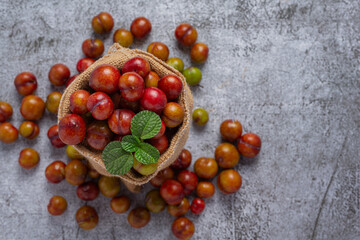 Ripe plums on the dark background.