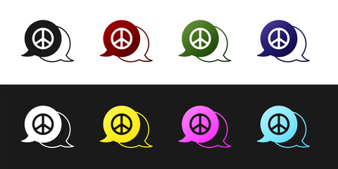 Set Peace icon isolated on black and white background. Hippie symbol of peace. Vector