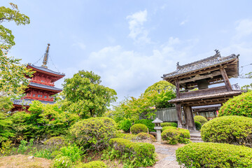 豊前国分寺 三重塔と楼門　福岡県京都郡　Buzenkokubunji temple Three-storied pagoda and Tower gate Fukuoka-ken Miyako-gun - obrazy, fototapety, plakaty