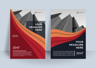 Set of Brochure Cover Template Layout Design. Corporate business annual report, catalog, magazine, flyer mockup. Creative modern bright concept with curve wave shape