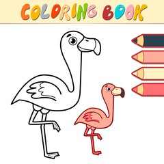 Coloring book or page for kids. flamingo black and white