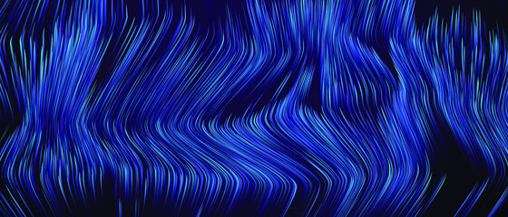 Tech waves dark blue abstract background vector graphic design. Digital tech waves futuristic texture. Modern blue lines pattern. Wavy texture vector motion design. Line particles creative wallpaper