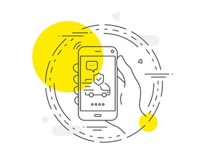 Transport insurance line icon. Mobile phone vector button. Car risk coverage sign. Delivery protection symbol. Transport insurance line icon. Abstract concept badge. Vector