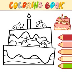 Coloring book or page for kids. cake black and white