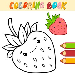Coloring book or page for kids. Strawberry black and white