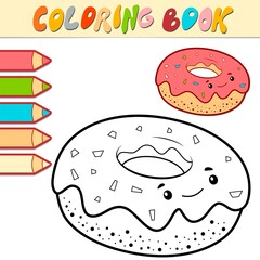 Coloring book or page for kids. donut black and white