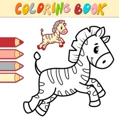 Coloring book or page for kids. Zebra black and white