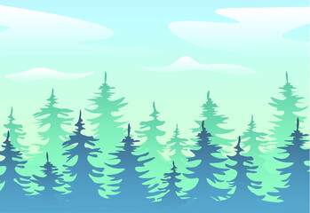 Obraz premium Forest silhouette with two layers and blue sky.