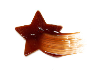 Chocolate colored gel smear and texture. Cosmetic gel or caramel syrup on white background