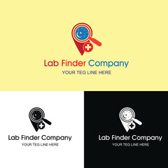 Lab Finder Logo Design Template-Molecular Lab Logo Template. Skeletal Molecular Structure Design. Laboratory Location, Sun Lab Location