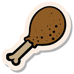 Hand drawn sticker style chicken drum stick vector illustration