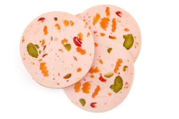 Bologna sausage slices, isolated on white background. High resolution image. © GSDesign