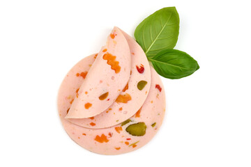 Mortadella, Bologna boiled sausage, isolated on white background. High resolution image © GSDesign