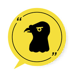 Black Eagle head icon isolated on white background. Yellow speech bubble symbol. Vector
