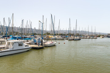 Berth parking with a large number of yachts in the Mediterranean Sea at the port of Haifa in Israel