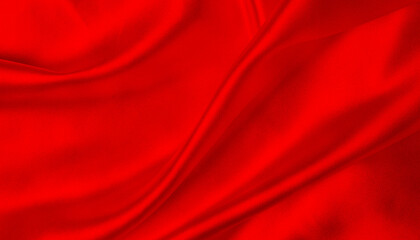 Fototapeta na wymiar Red satin or silk fabric as background. Abstract background luxury cloth or liquid wave or wavy folds of silk texture satin velvet material. Closeup of ripples in red silk fabric.