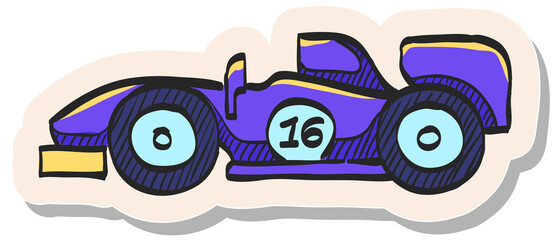 Hand drawn sticker style icon Race car