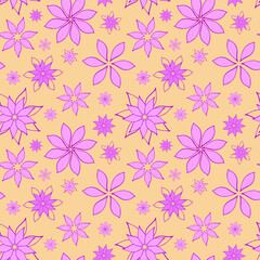 Abstract fantasy flower seamless pattern background. Stylized geometric floral motif endless texture. Simplified editable repeating surface design. Flat boundless ornament for fabric, textile, linen