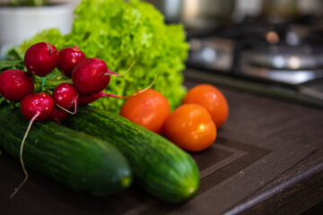 radish cucumber tomatoes salad close up