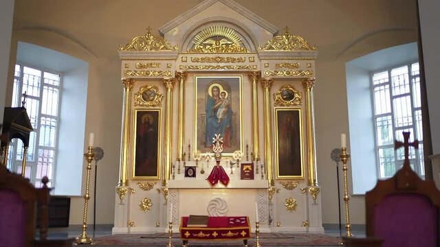 The altar of prayer. The interior decoration of the church. Hope and faith