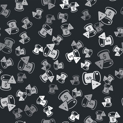 Grey Drop in crude oil price icon isolated seamless pattern on black background. Oil industry crisis concept. Vector