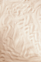 Fototapeta na wymiar Sand background with copy space for text. Sand texture waves closeup. Vertical background pattern of sand beach