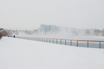 Yaryginskaya embankment in winter in Krasnoyarsk