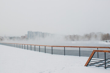 Yaryginskaya embankment in winter in Krasnoyarsk