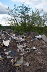 Spring landscape.Ecology of Ukraine. Nature near Ukrainian capital. Environmental contamination. Illegal junk dump. Kiev , Ukraine