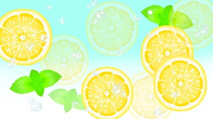 レモンとミントと水滴の背景素材