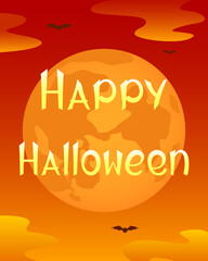 Happy Halloween poster. Full moon. Vector illustration.