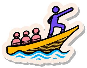 Hand drawn sticker style Leadership concept icon men on boat vector illustration