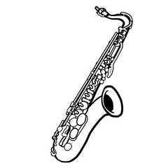 Realistic saxophone line drawing illustration - obrazy, fototapety, plakaty