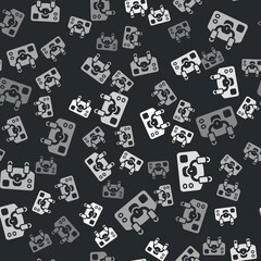 Grey Aircraft steering helm icon isolated seamless pattern on black background. Aircraft control wheel. Vector