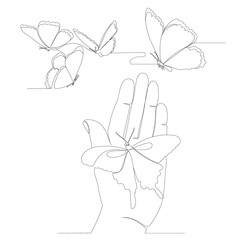 hand with butterflies in one continuous line