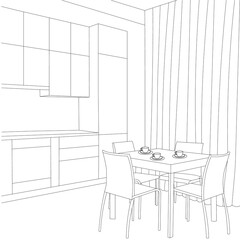 kitchen, chair, chairs, interior, sketch