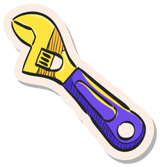 Hand drawn sticker style icon adjustable wrench