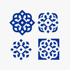 Vector templates of abstract green leaf logo designs - for medical, yoga, spa classes, beauty. Circles made with Vector leave