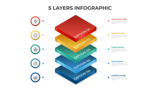 5 Layers Infographic Element Template Vector, Vertical List Diagram For Presentation Layout, Etc.